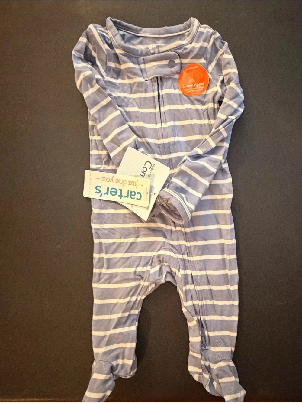 Carter's Light Blue, White & Blue Stripe Baby Footed One-Piece Set